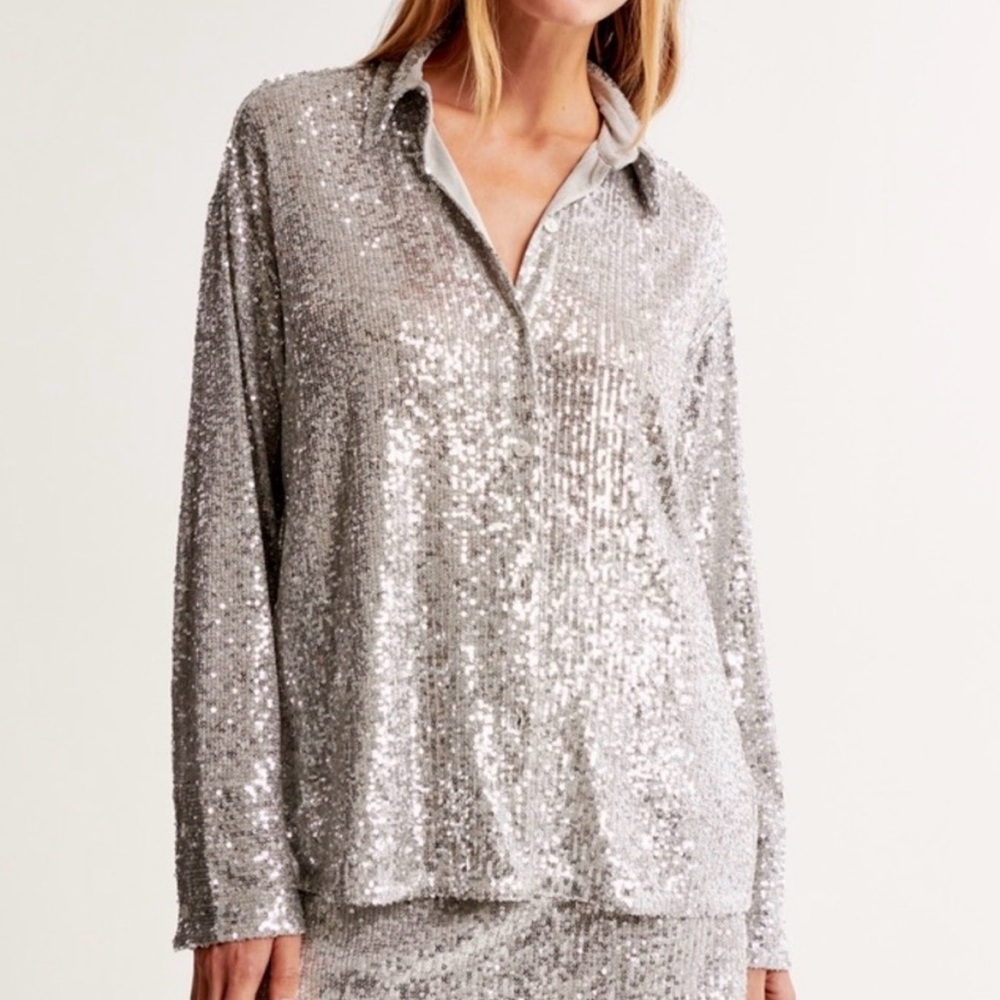 A&F Silver Sequin Button Down